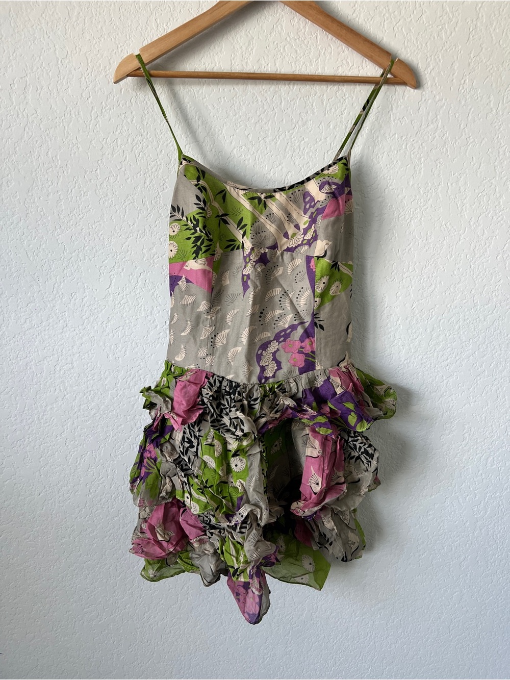 Betsey Johnson Green Pink Floral Smocked Dress - Picture 1 of 3